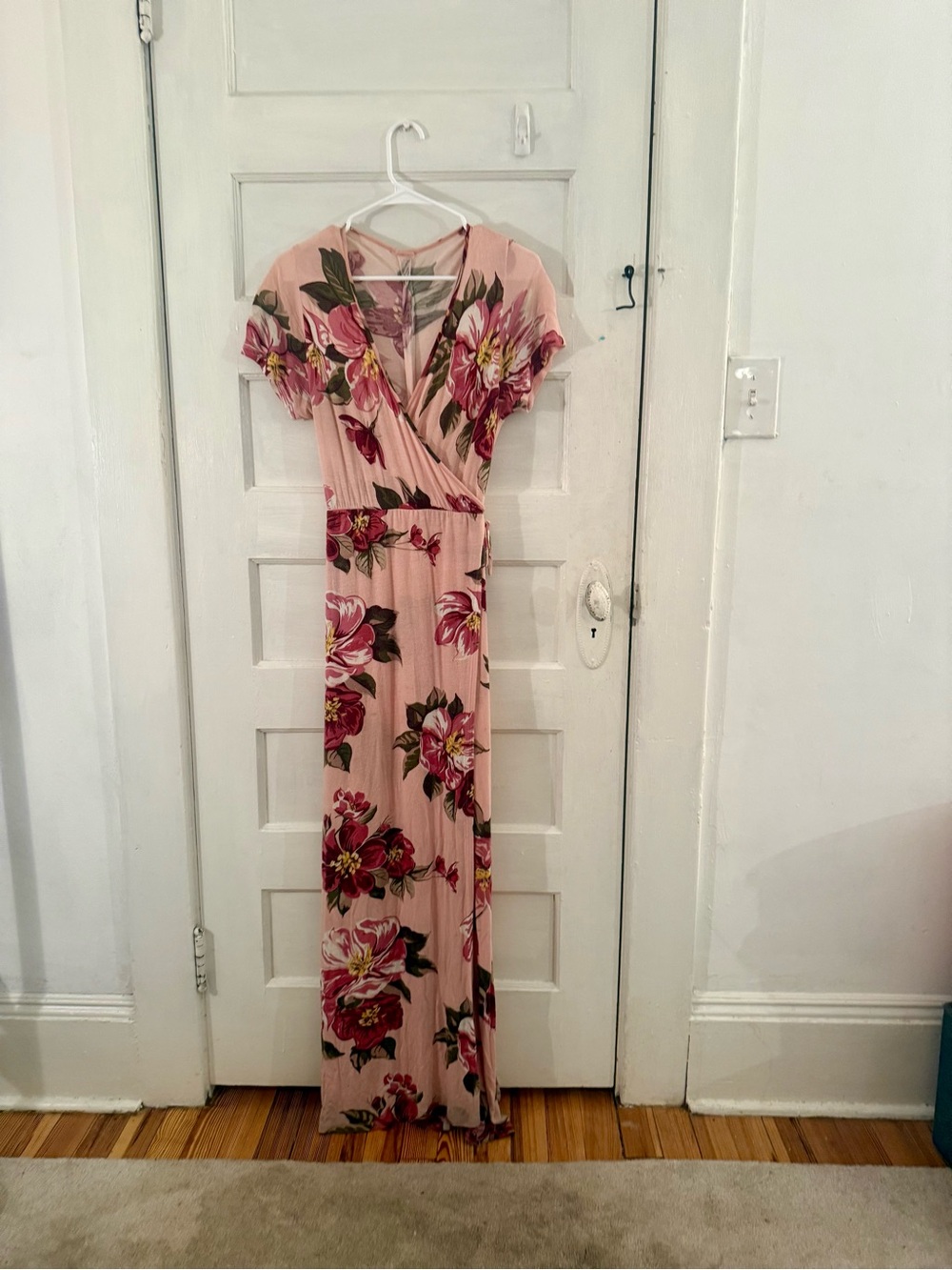 Floral Wrap Maxi Dress in Blush Pink